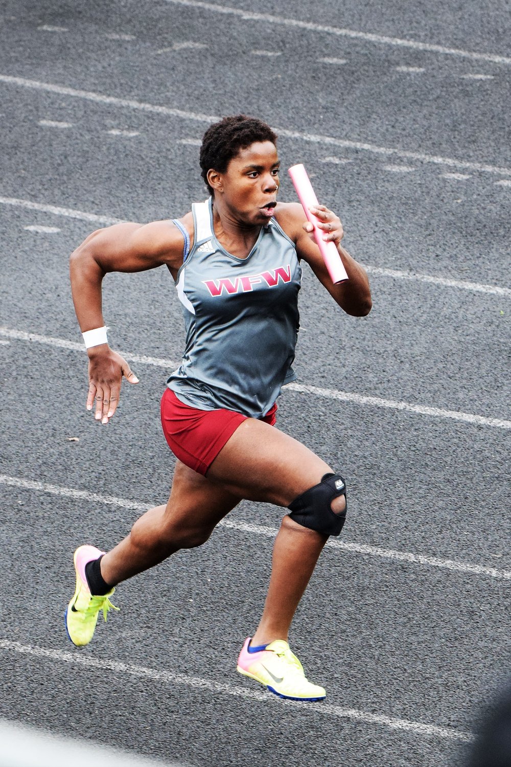 W.F. West sprinter Hodaya Starr runs in a relay at the Lil Norway Invite April 16.